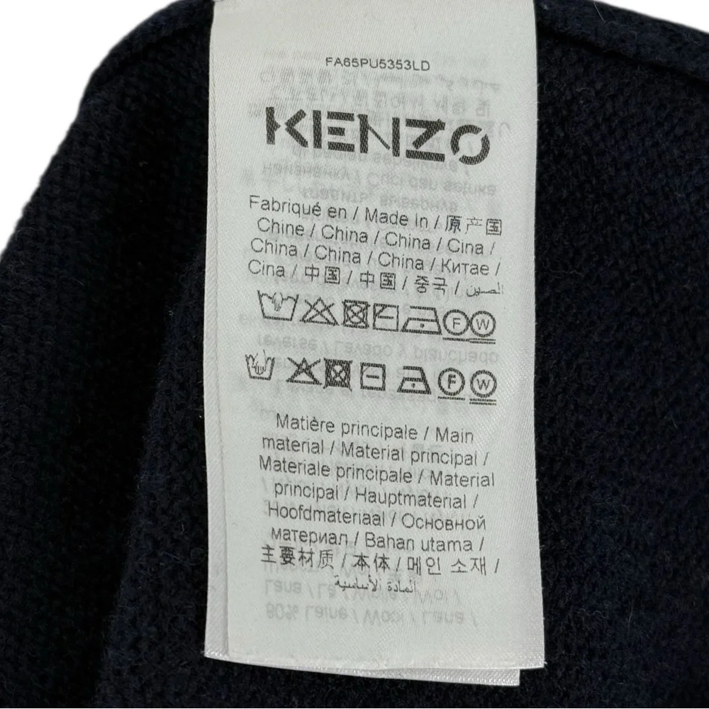 Kenzo Mens Medium Sweater Wool Nylon Blend Blue Knit Logo Triko Crewneck Casual - Picture 9 of 10
